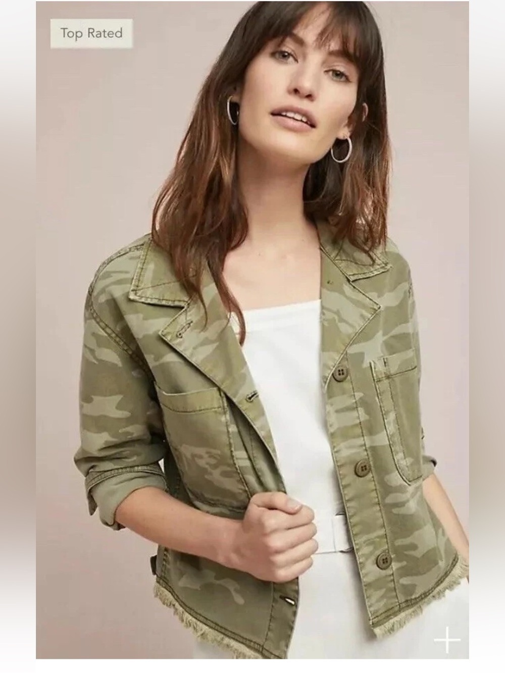Sanctuary Women Large Camo Jacket Cropped Raw Hem Utility Military Anthropologie